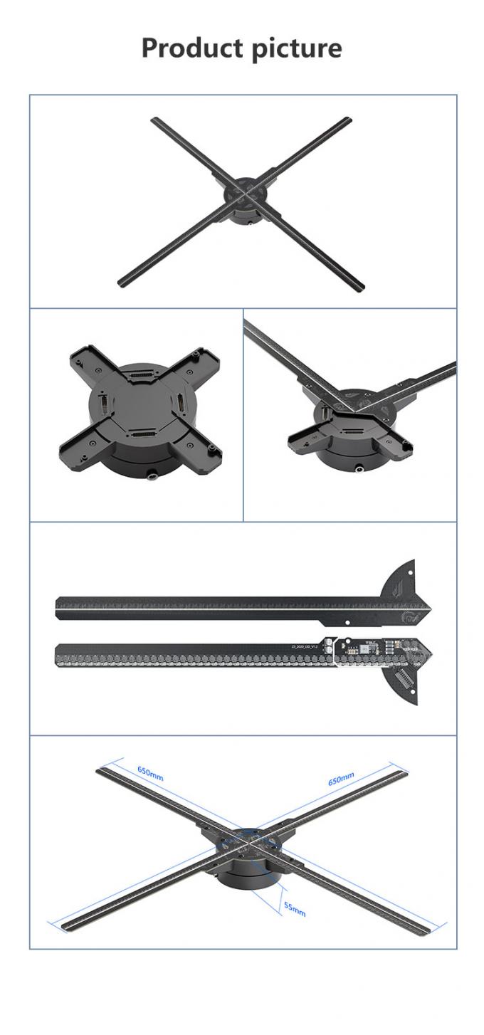 3D LED ανεμιστήρας Spliced 65cm wifi φως εξωτερική μηχανή διαφήμισης ολογραφική οθόνη προβολέας περιστρεφόμενος ανεμιστήρας ολόγραμμα 5