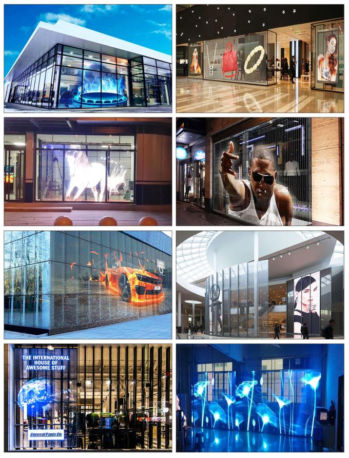 3.91-7.82mm Pixel Pitch Διαφανής οθόνη οθόνης LED με διαφάνεια 75% για απόσταση παρακολούθησης 5-100m 3